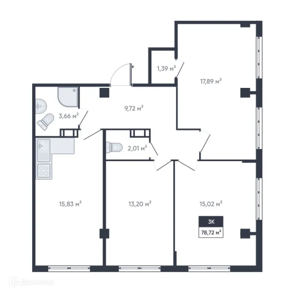 Планировка 3 комн. в ЖК Ромашки