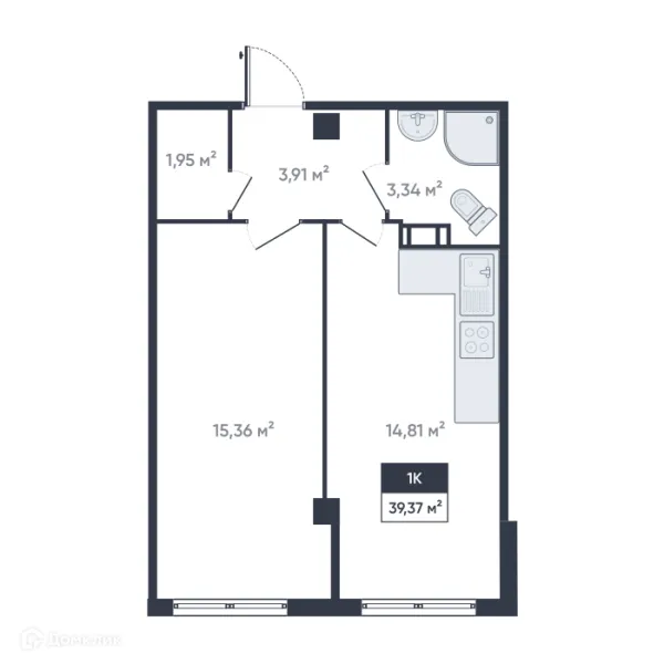 Планировка 1 комн. в ЖК Ромашки