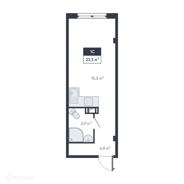 Планировка студии квартиры 23.3 м² в ЖК Ромашки, г. Мурино — фото 1