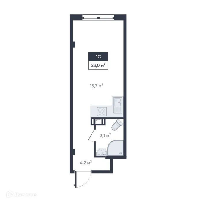 Планировка студии квартиры 23 м² в ЖК Ромашки, г. Мурино — фото 1