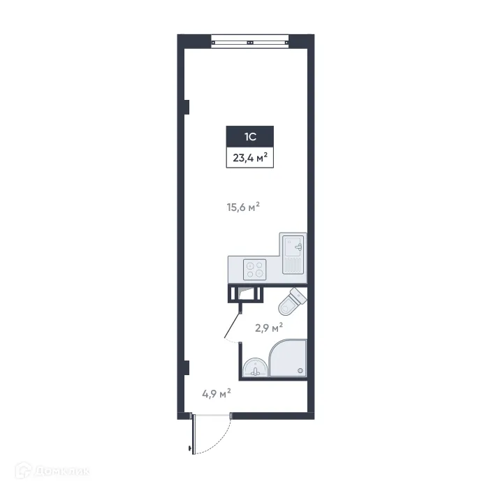 Планировка студии квартиры 23.4 м² в ЖК Ромашки, г. Мурино — фото 1