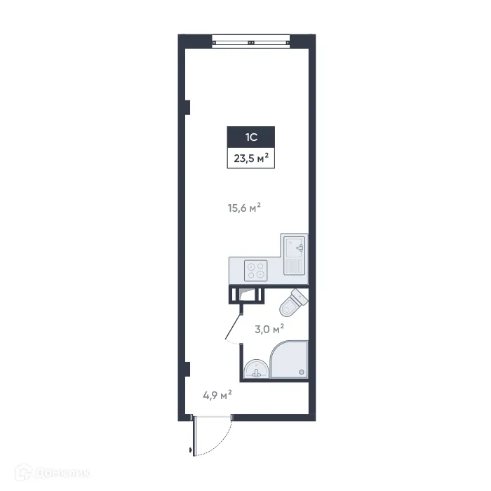 Планировка студии квартиры 23.5 м² в ЖК Ромашки, г. Мурино — фото 1
