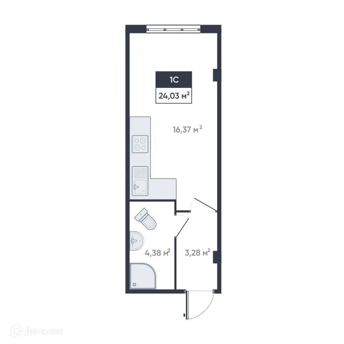 Планировка студии квартиры 24.03 м² в ЖК Ромашки, г. Мурино — фото 1