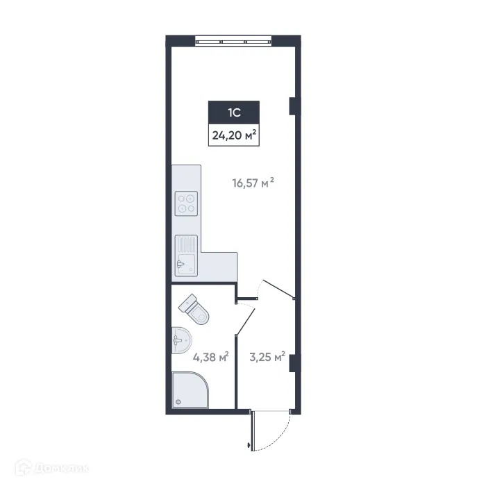 Планировка студии квартиры 24.2 м² в ЖК Ромашки, г. Мурино — фото 1