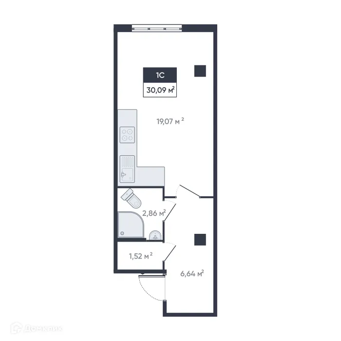 Планировка студии квартиры 30.09 м² в ЖК Ромашки, г. Мурино — фото 1