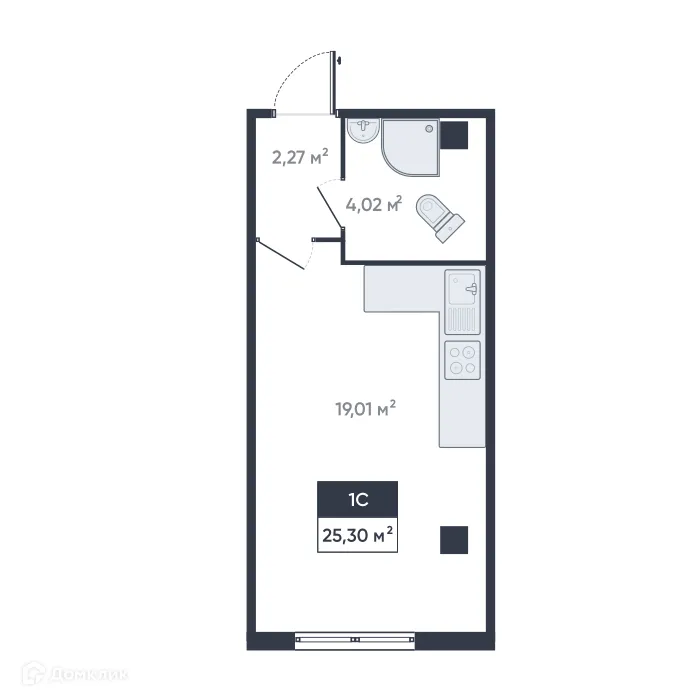 Планировка студии квартиры 25.3 м² в ЖК Ромашки, г. Мурино — фото 1