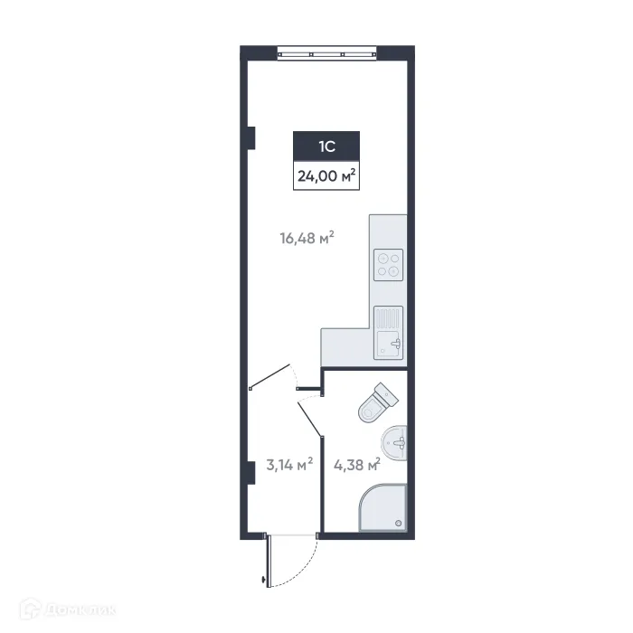 Планировка студии квартиры 24 м² в ЖК Ромашки, г. Мурино — фото 1
