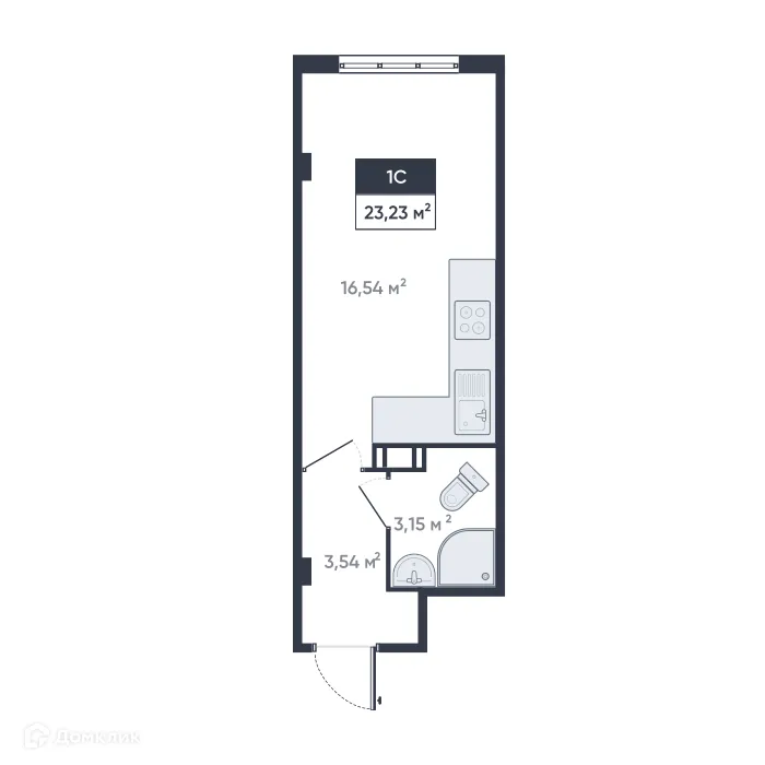 Планировка студии квартиры 23.23 м² в ЖК Ромашки, г. Мурино — фото 1