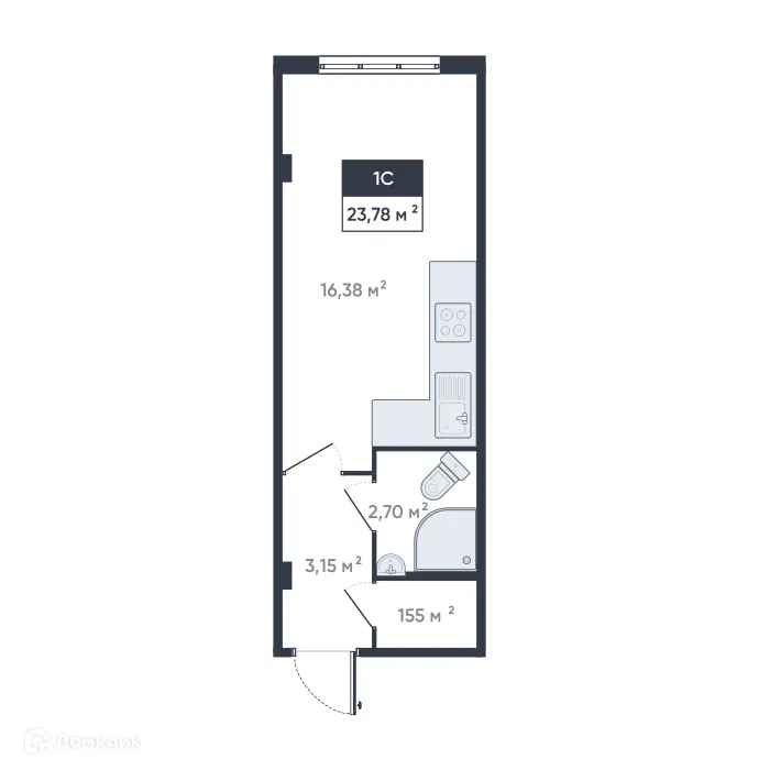 Планировка студии квартиры 23.78 м² в ЖК Ромашки, г. Мурино — фото 1