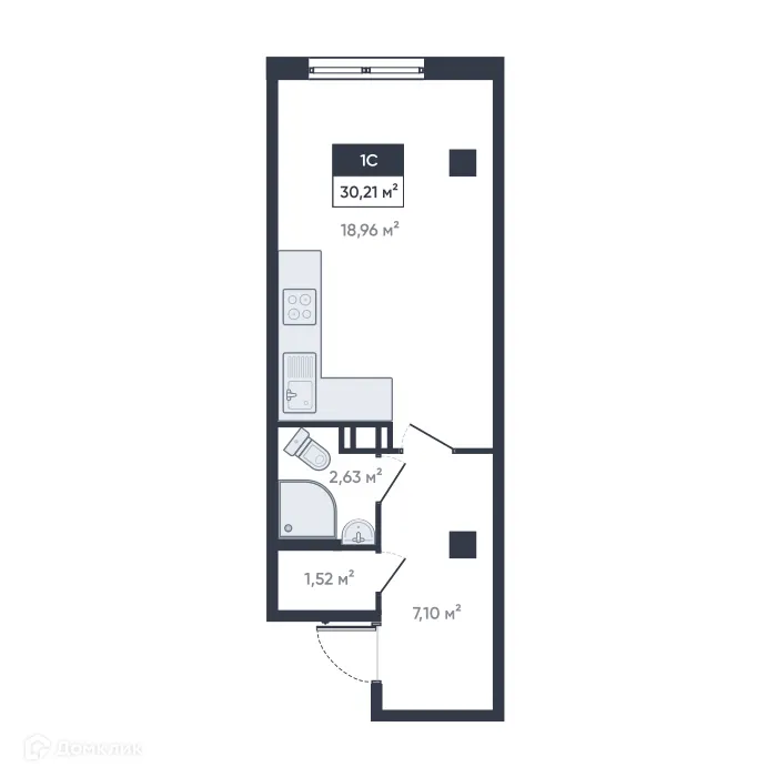 Планировка студии квартиры 30.21 м² в ЖК Ромашки, г. Мурино — фото 1