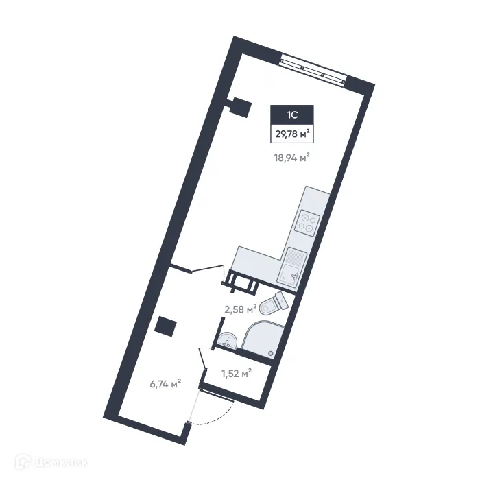 Планировка студии квартиры 29.78 м² в ЖК Ромашки, г. Мурино — фото 1