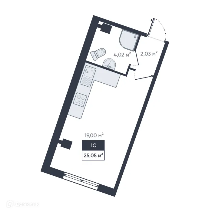 Планировка студии квартиры 25.05 м² в ЖК Ромашки, г. Мурино — фото 1