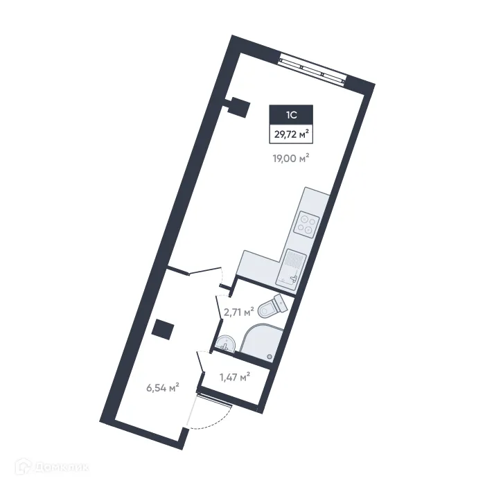 Планировка студии квартиры 29.72 м² в ЖК Ромашки, г. Мурино — фото 1