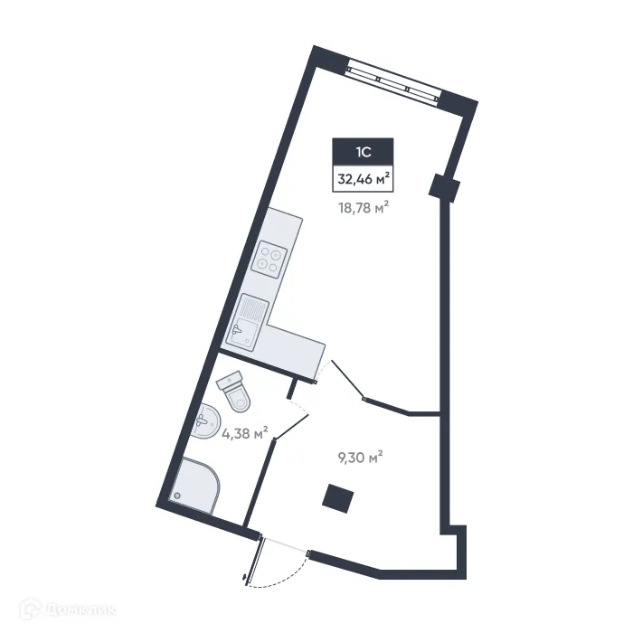 Планировка студии квартиры 32.46 м² в ЖК Ромашки, г. Мурино — фото 1