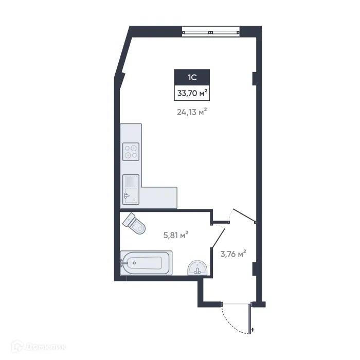 Планировка студии квартиры 33.7 м² в ЖК Ромашки, г. Мурино — фото 1