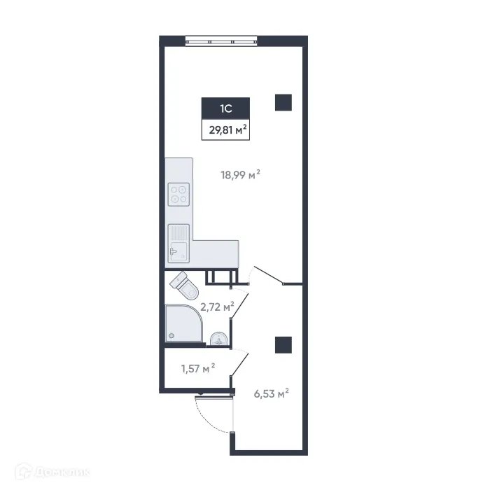 Планировка студии квартиры 29.81 м² в ЖК Ромашки, г. Мурино — фото 1