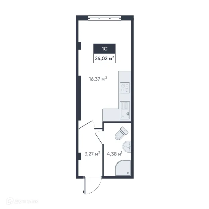 Планировка студии квартиры 24.02 м² в ЖК Ромашки, г. Мурино — фото 1