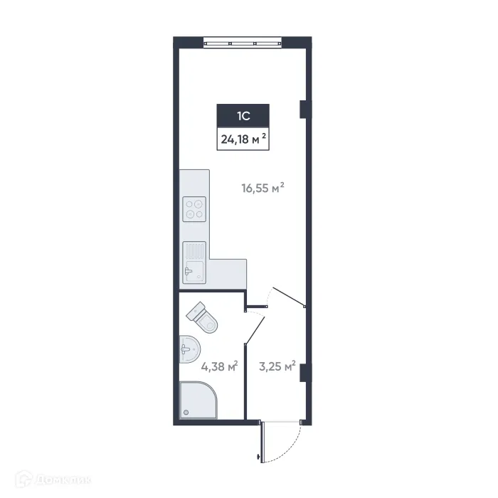 Планировка студии квартиры 24.18 м² в ЖК Ромашки, г. Мурино — фото 1