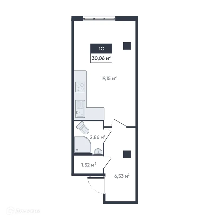 Планировка студии квартиры 30.06 м² в ЖК Ромашки, г. Мурино — фото 1
