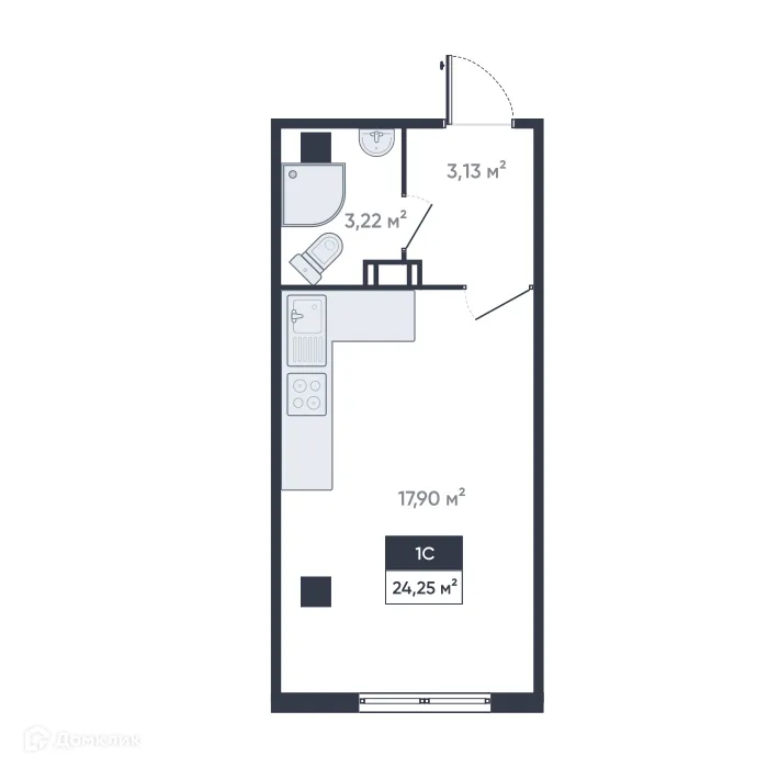 Планировка студии квартиры 25 м² в ЖК Ромашки, г. Мурино — фото 1