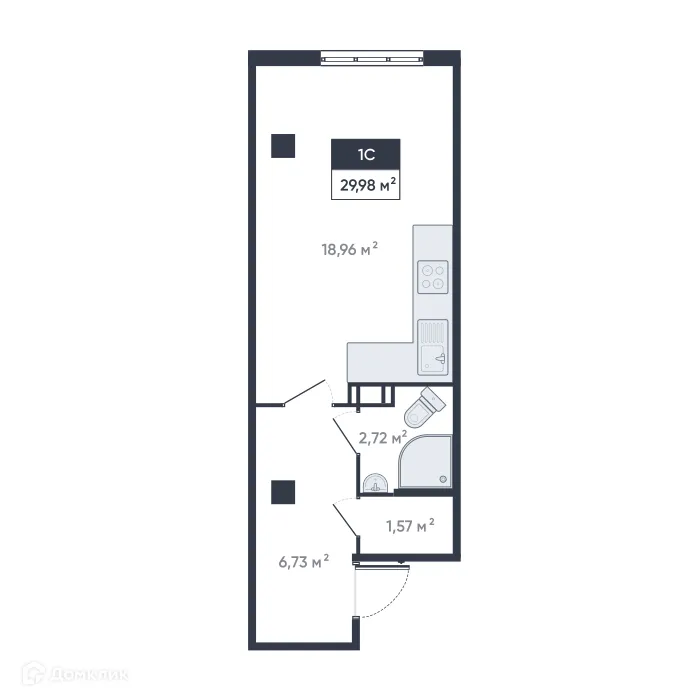 Планировка студии квартиры 29.98 м² в ЖК Ромашки, г. Мурино — фото 1