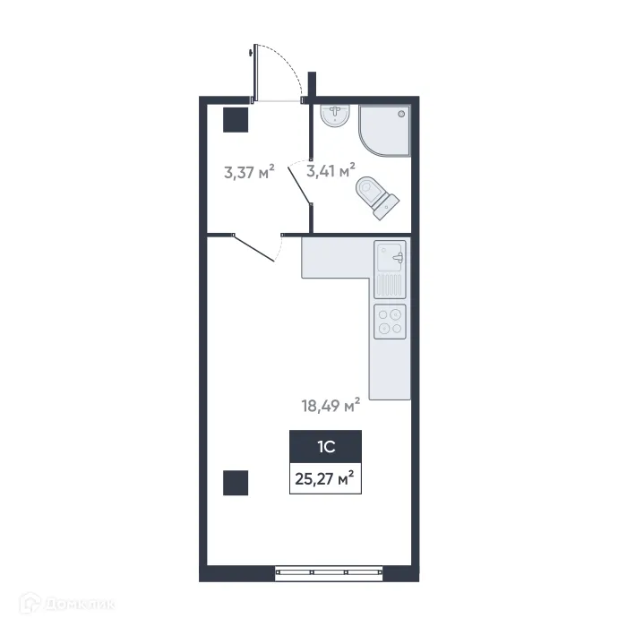 Планировка студии квартиры 25.27 м² в ЖК Ромашки, г. Мурино — фото 1