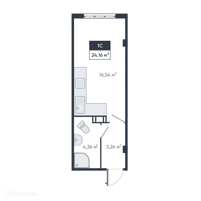 Планировка студии квартиры 24.16 м² в ЖК Ромашки, г. Мурино — фото 1