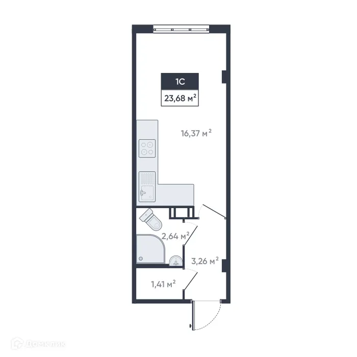 Планировка студии квартиры 23.68 м² в ЖК Ромашки, г. Мурино — фото 1