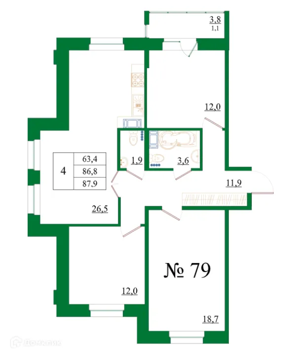 Планировка 4 комн. в ЖК Орловский бульвар