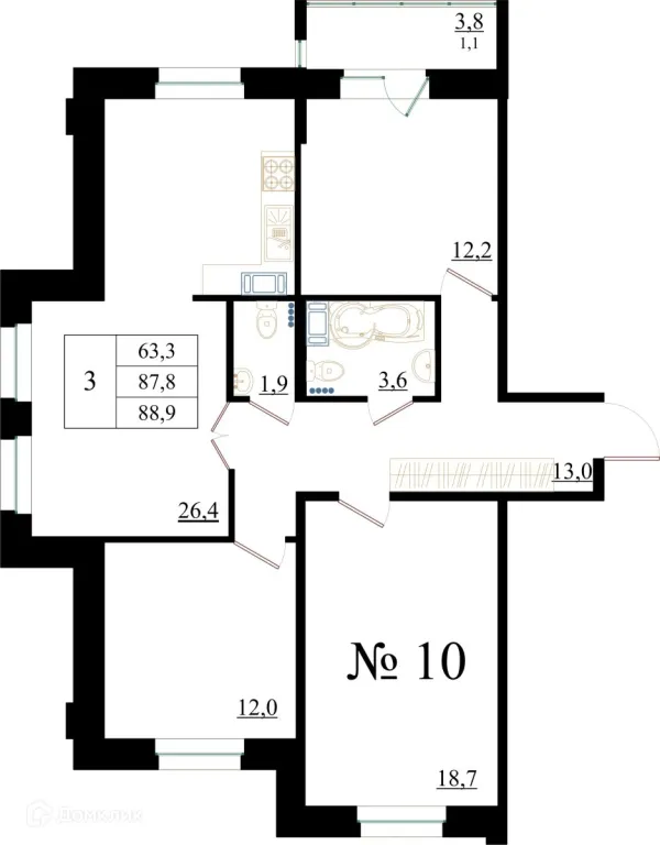 Планировка 3 комн. в ЖК Орловский бульвар