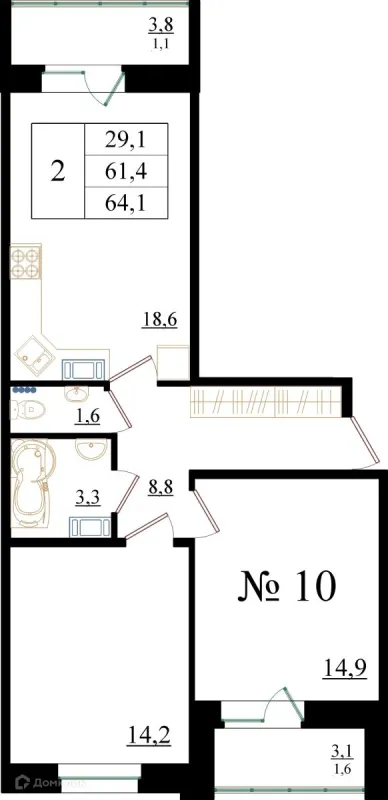 Планировка 2 комн. в ЖК Орловский бульвар