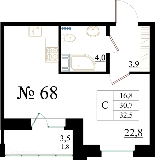 Планировка Студия в ЖК Орловский бульвар