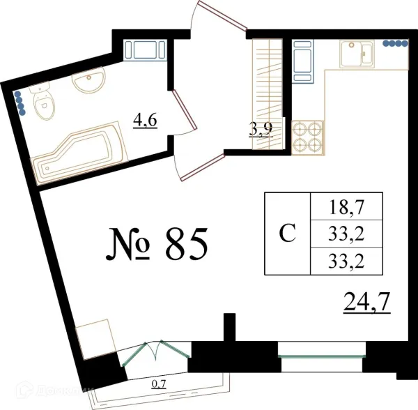 Планировка Студия в ЖК Орловский бульвар