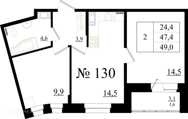 Планировка 2 комн. в ЖК Орловский бульвар