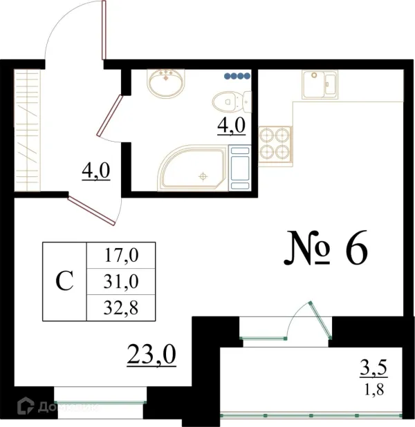 Планировка Студия в ЖК Орловский бульвар
