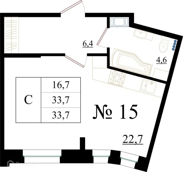 Планировка Студия в ЖК Орловский бульвар
