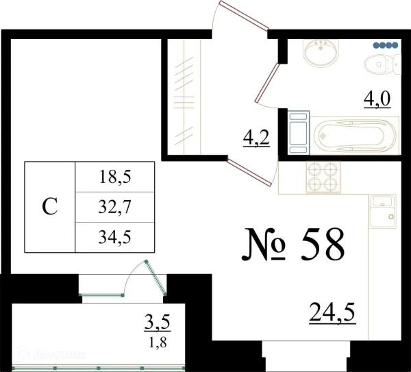 Планировка Студия в ЖК Орловский бульвар