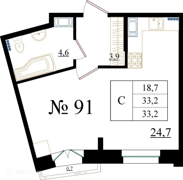 Планировка Студия в ЖК Орловский бульвар