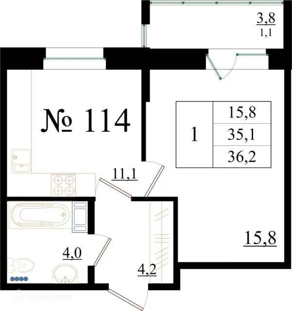 Планировка 1 комн. в ЖК Орловский бульвар