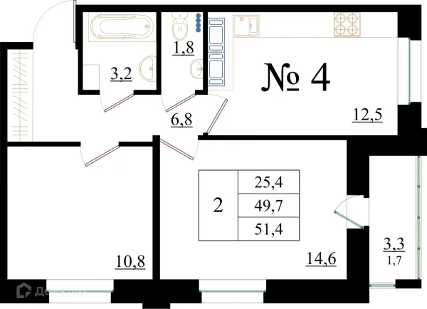 Планировка 2 комн. в ЖК Орловский бульвар