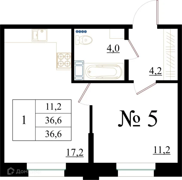 Планировка 1 комн. в ЖК Орловский бульвар