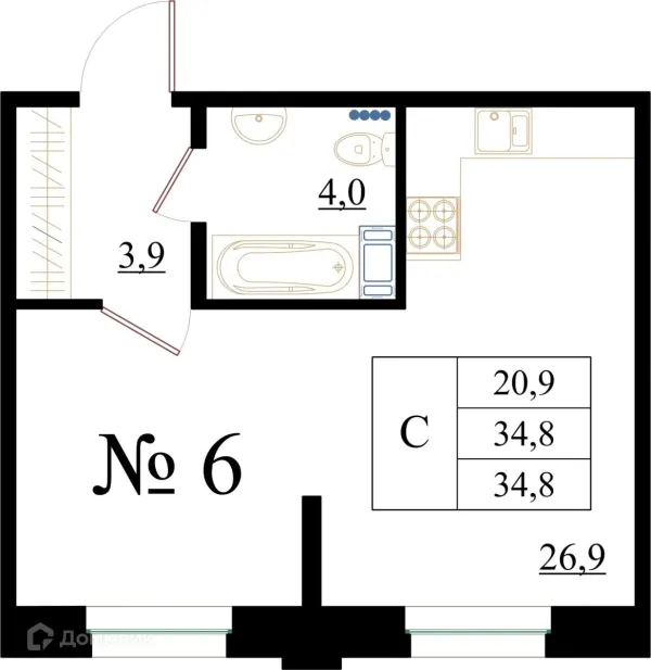 Планировка Студия в ЖК Орловский бульвар