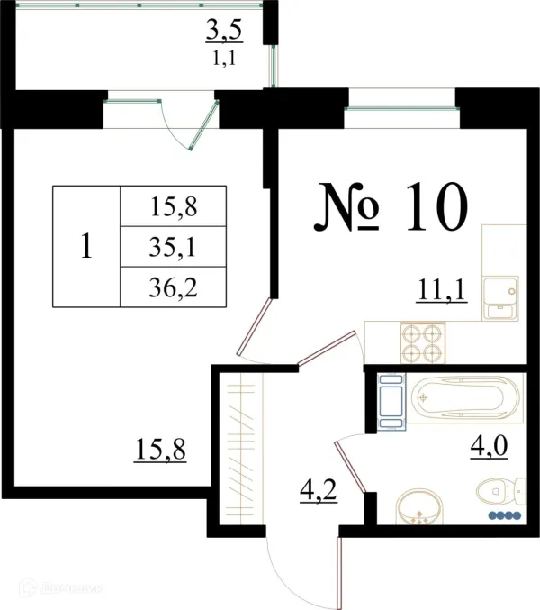 Планировка 1 комн. в ЖК Орловский бульвар