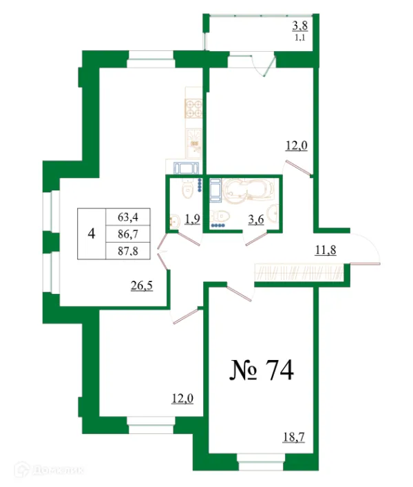 Планировка 4 комн. в ЖК Орловский бульвар
