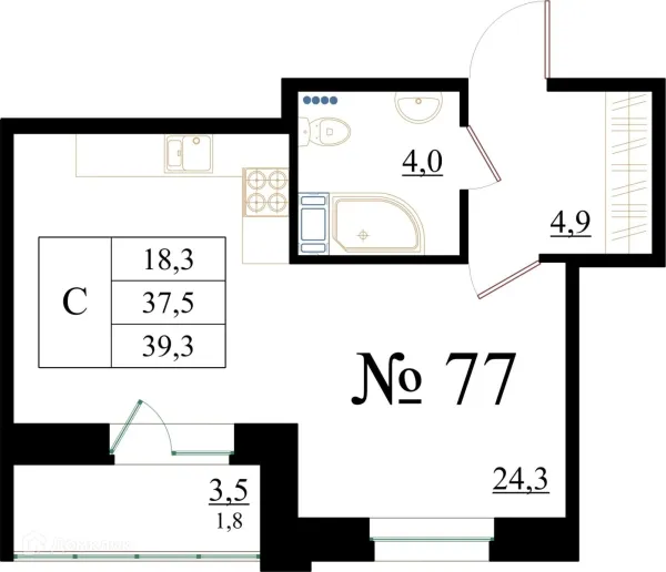 Планировка Студия в ЖК Орловский бульвар