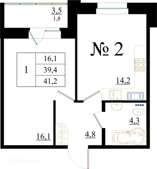 Планировка 1 комн. в ЖК Орловский бульвар