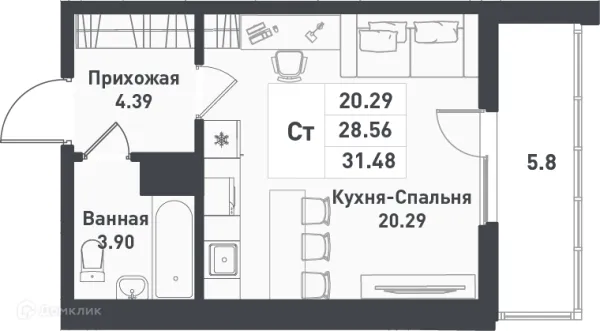 Планировка Студия в ЖК Феникс