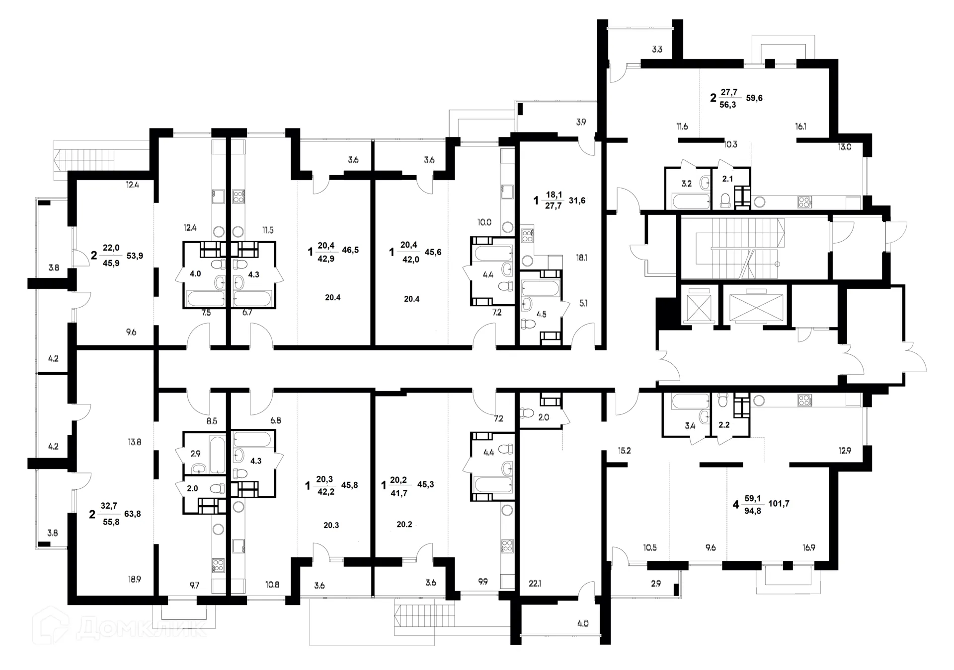 Планировка 1-комнатной квартиры 45.3 м² в ЖК "Атмосфера", г. Волжский — фото 2
