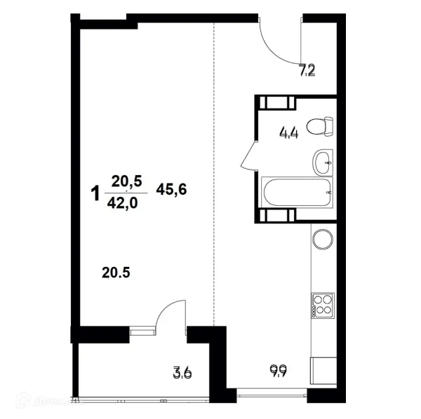 Планировка 1 комн. в ЖК "Атмосфера"