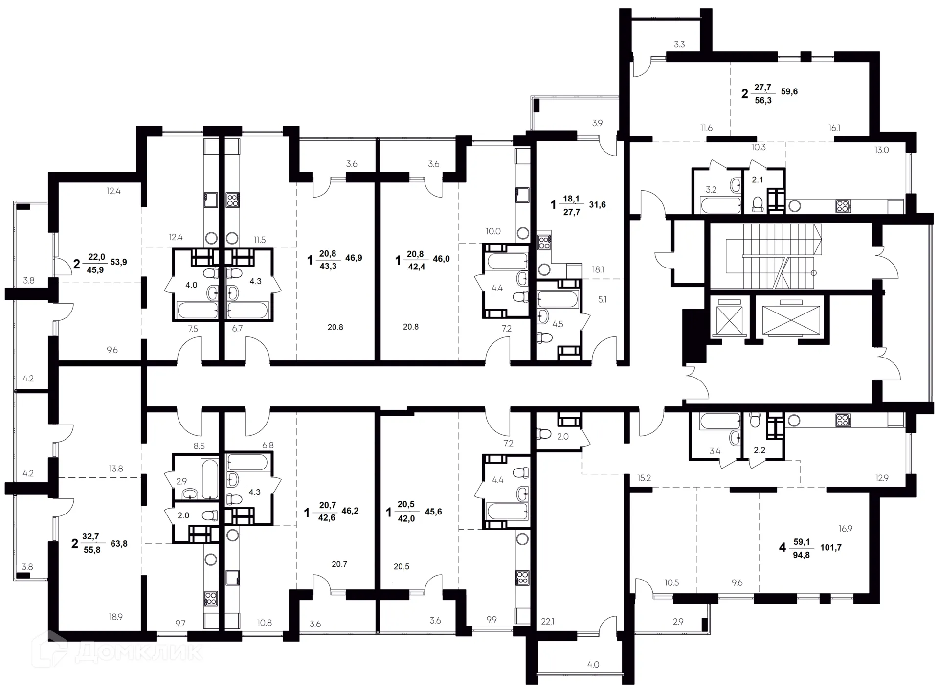 Планировка 1-комнатной квартиры 45.6 м² в ЖК "Атмосфера", г. Волжский — фото 2